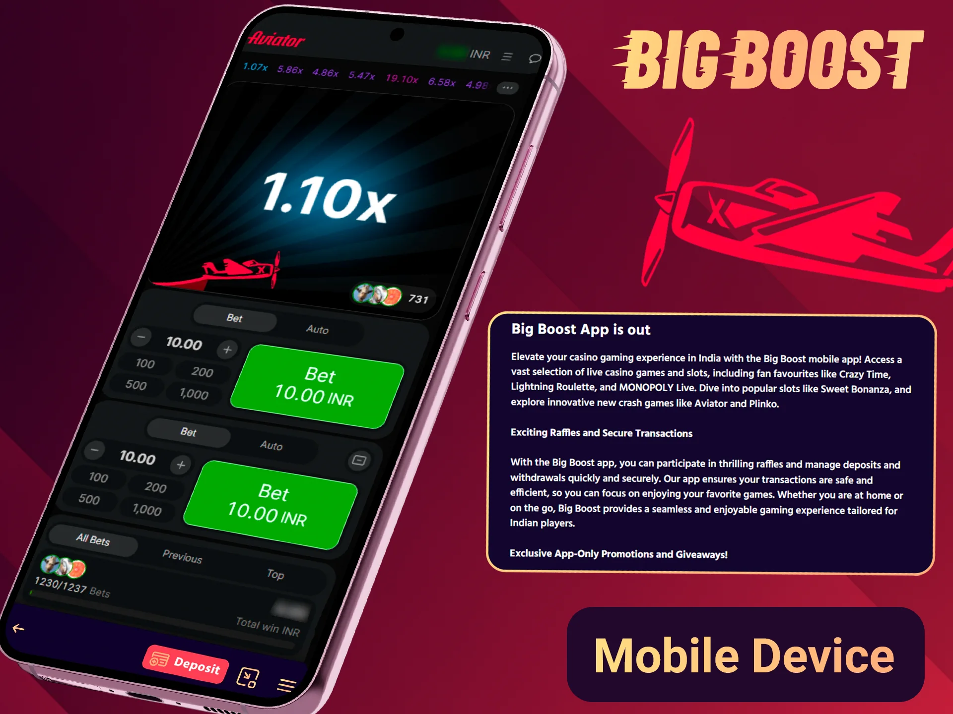 Enjoy Aviator on mobile at the Big Boost site.