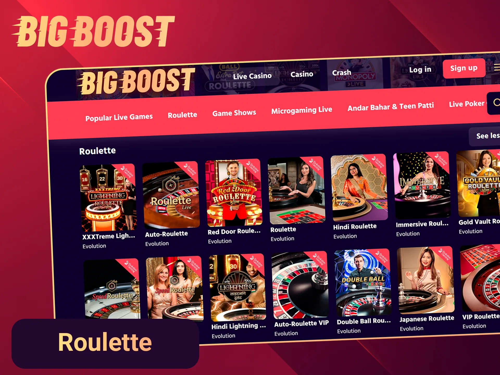 Bet on live roulette on the Big Boost site.