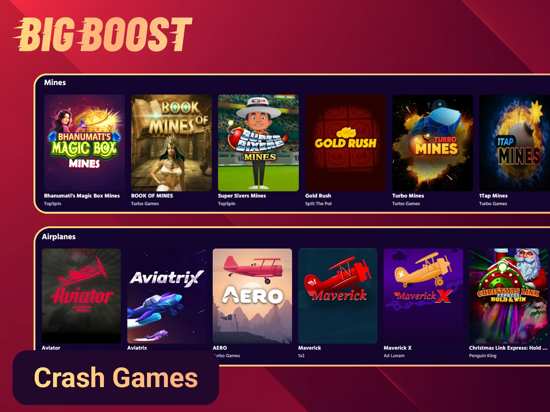 Enjoy crash games on the Big Boost site.