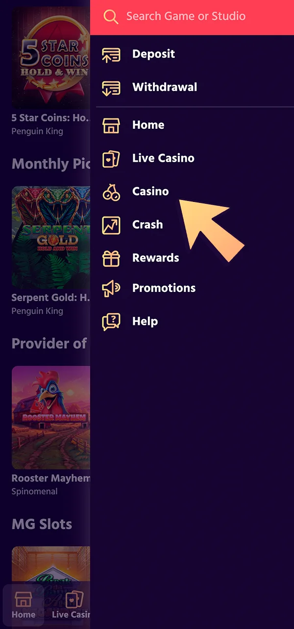 Open the slots area on the Big Boost site.