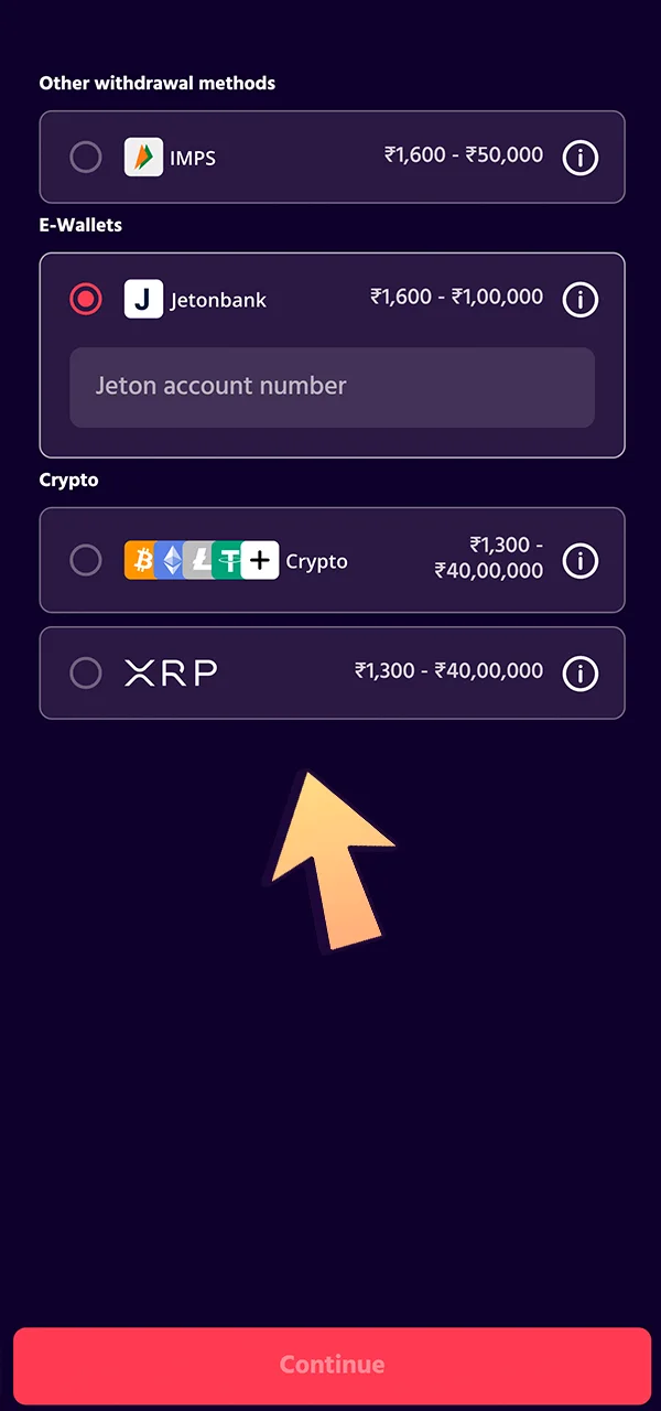 Pick a withdrawal method on the Big Boost site.